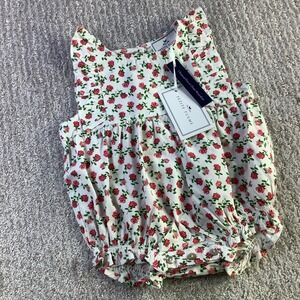 Petite Plume 3/6M Infant Twill‎ Ruffled Romper in Petite Petals Floral NWT